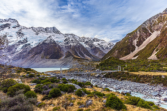 Bridge Over Hooker River & Mueller Lake, Aoraki/Mt. Cook NP