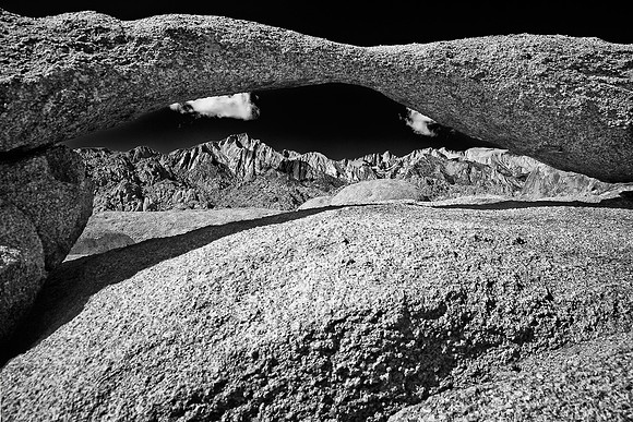 Eastern Sierra Range Under Granite Arch, B&W