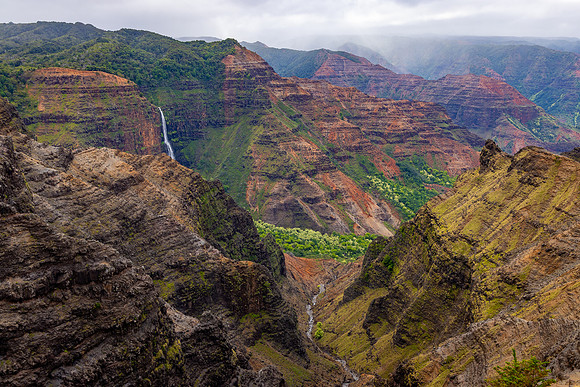 Waipo'o Falls from Pu'u Hinahina Lookout, Kauai
