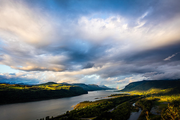Distant Rainbow from Crown Point, Columbia River Gorge