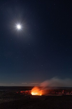 Stary Moon over Kilauea Lava Lake, Hawaii