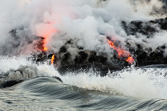 Lava and Crashing Wave, Hawaii