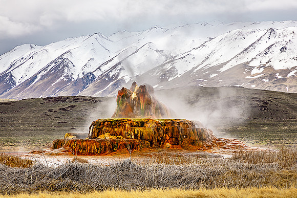Fly Geyser and Calico Mountain Range