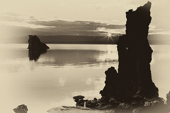 Tufa Silloutte, Mono Lake, Antique Plate B&W