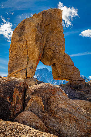 Lone Pine Peak Though Lady Boot Arch, Alabama Hills