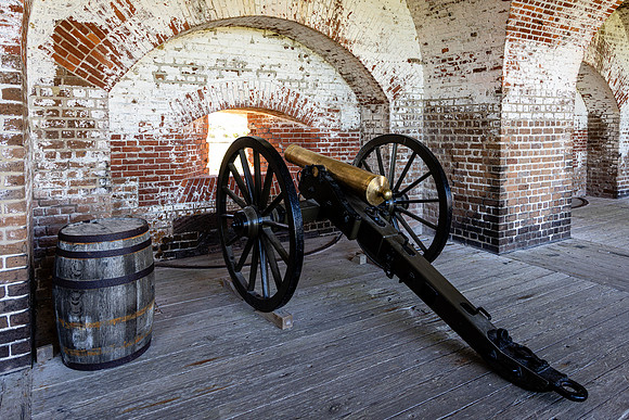 Brass Cannon & Powder Keg, Fort Pulaski