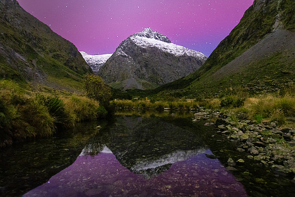 Aurora Glow at Monkey Creek Pool, Fiordland National Park