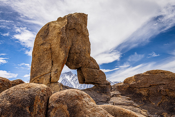 Window on Lone Pine Peak through Lady Boot Arch, Alabama Hills