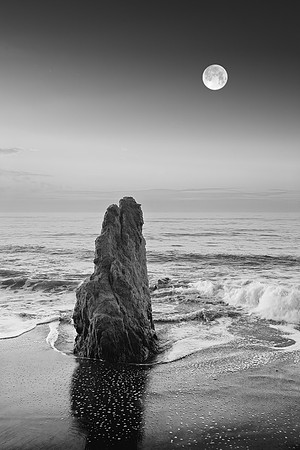 Full Moon Setting Over Malibu Sea Stack
