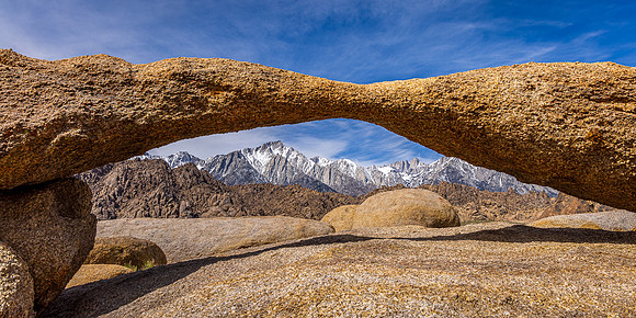 Mt. Whitnay & Lone Pine Peak Under Lathe Arch, Alabama Hills